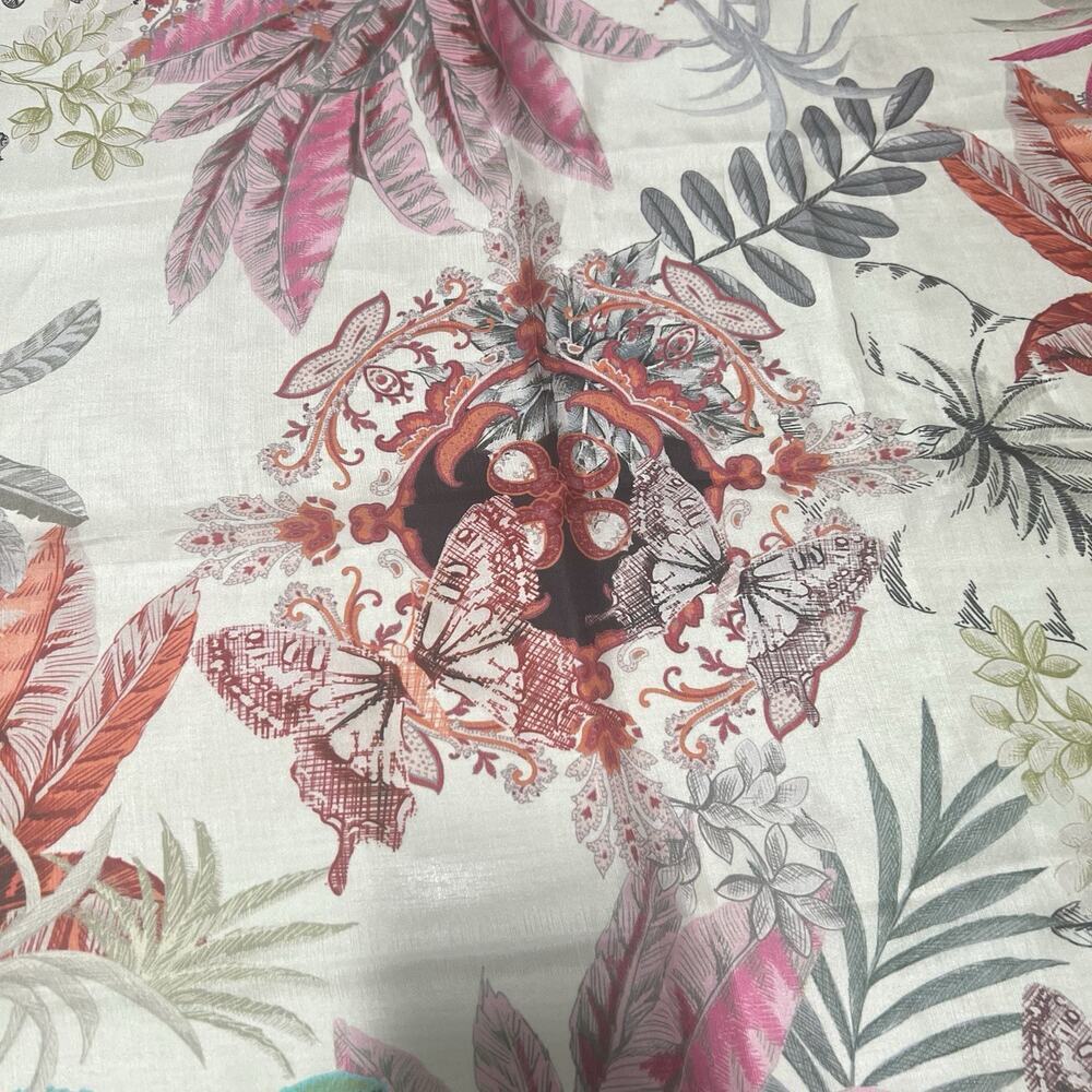 NEW Johnny Was 100% Silk Scarf Tassels Butterflies Floral Print Pink 42x42 - Picture 3 of 9